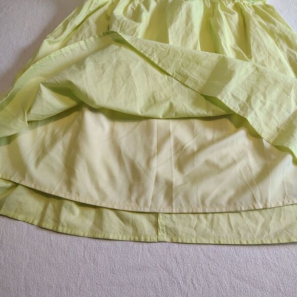 Chartreuse Babydoll Mini Dress V-Neck Flutter Puff Sleeve Women’s Large - Picture 8 of 11